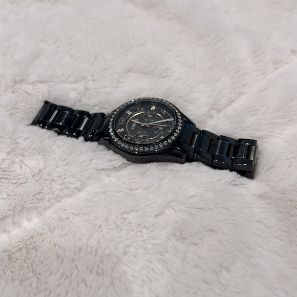Fossil Riley Black Stainless Steel Watch with Rose Gold/Rhinestones Detailing - Picture 4 of 10